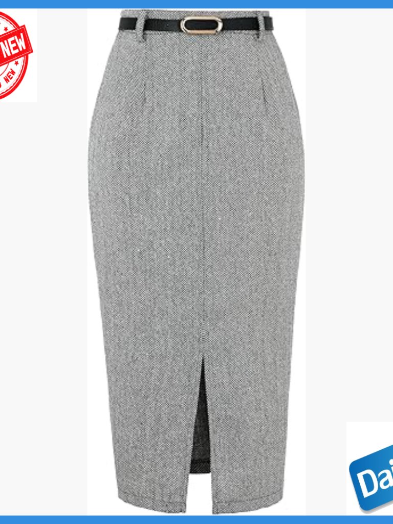 High Waisted Midi Pencil Skirt With Belt Office Work Professional